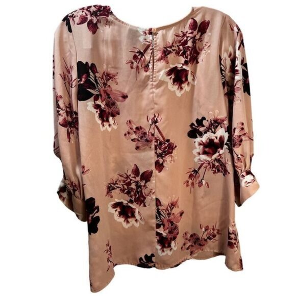 Worthington Womens Floral Print Blouse Pink & Burgundy 3/4 Sleeve Small - Picture 2 of 7